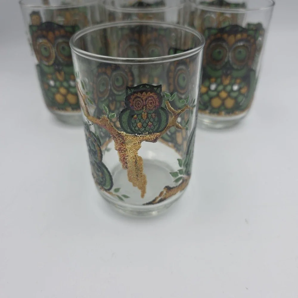 Vintage Libbey Owl Glasses Set Of 7 10 Oz Tumblers Mid Century Barware